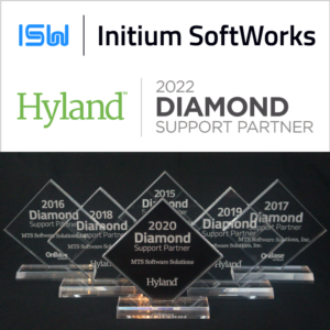 Diamond Support Partner awards from Hyland for the years 2016 to 2020.
