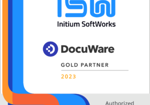 Logo of DocuWare Gold Partner given to ISW in 2023, representing a commitment to high-quality support and partnership in technology solutions.